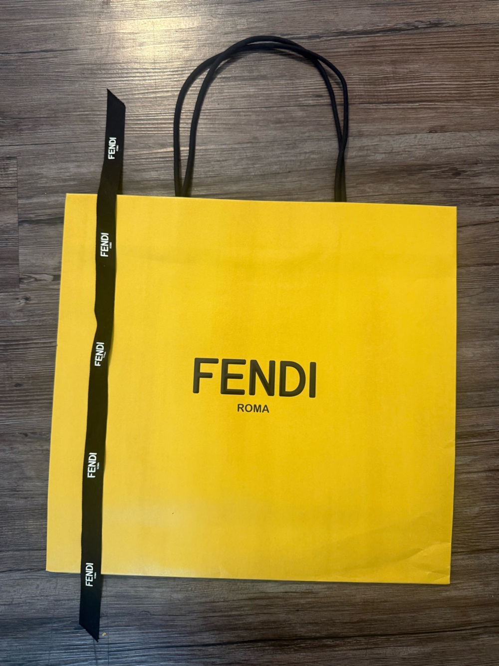 Fendi Bright Yellow Shopping Bag with Black Logo and Ribbon